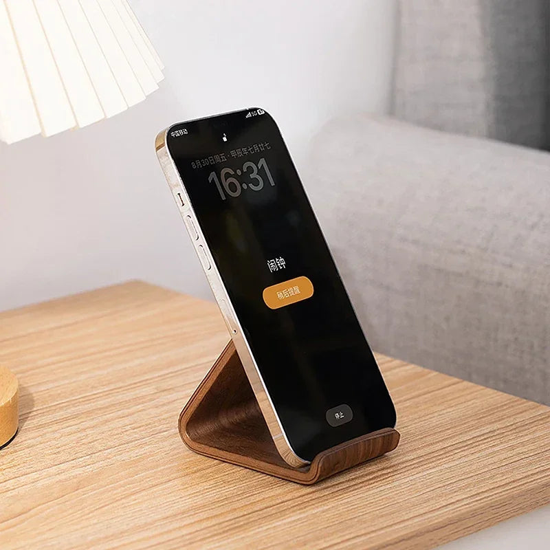Cell Phone Stand for Desk - Portable Wood Phone Holder for Bed Compatible with Iphone 16 15 14 13 Pro Max 12 11 Ipad Mini, Smartphone, Wooden Office Aesthetic Desk Accessories