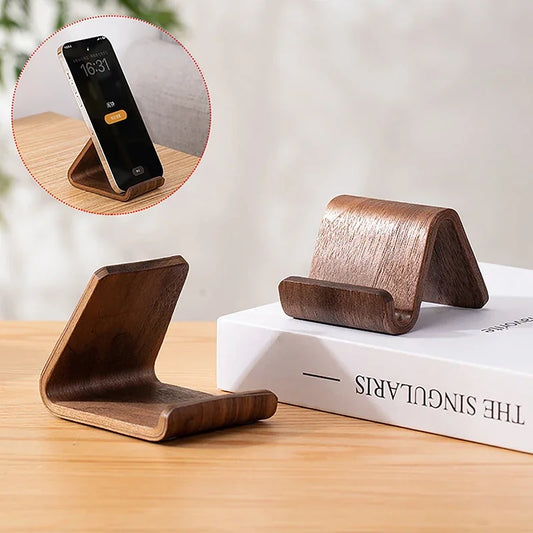 Cell Phone Stand for Desk - Portable Wood Phone Holder for Bed Compatible with Iphone 16 15 14 13 Pro Max 12 11 Ipad Mini, Smartphone, Wooden Office Aesthetic Desk Accessories